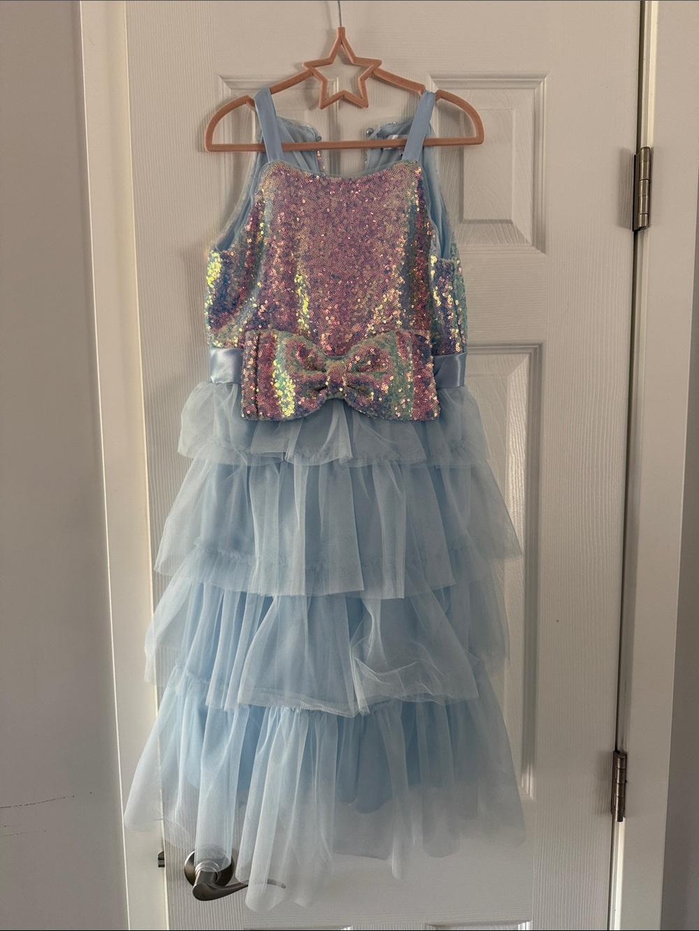 Honey and Rosie Iridescent Sequin & Light Blue Tiered Tulle Dress